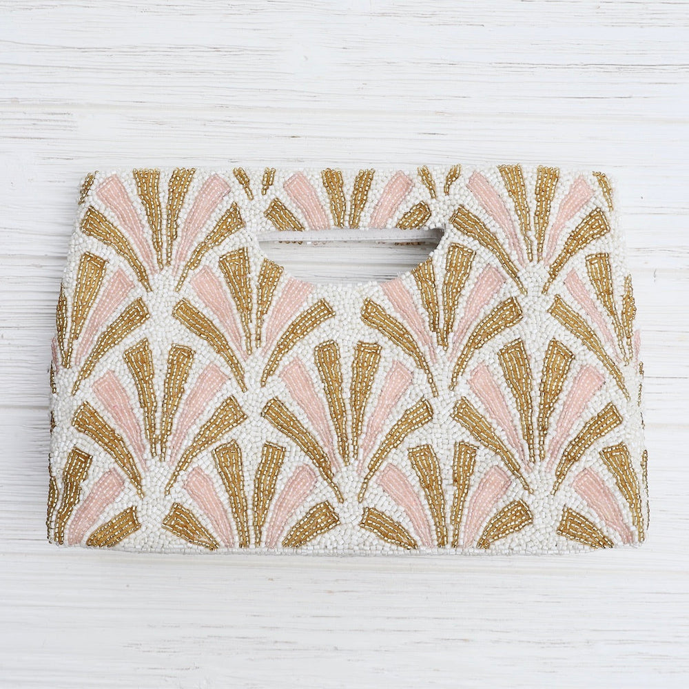 
                      
                        BAG Cut Out Handle Clutch in Ivory, Pink, Gold
                      
                    