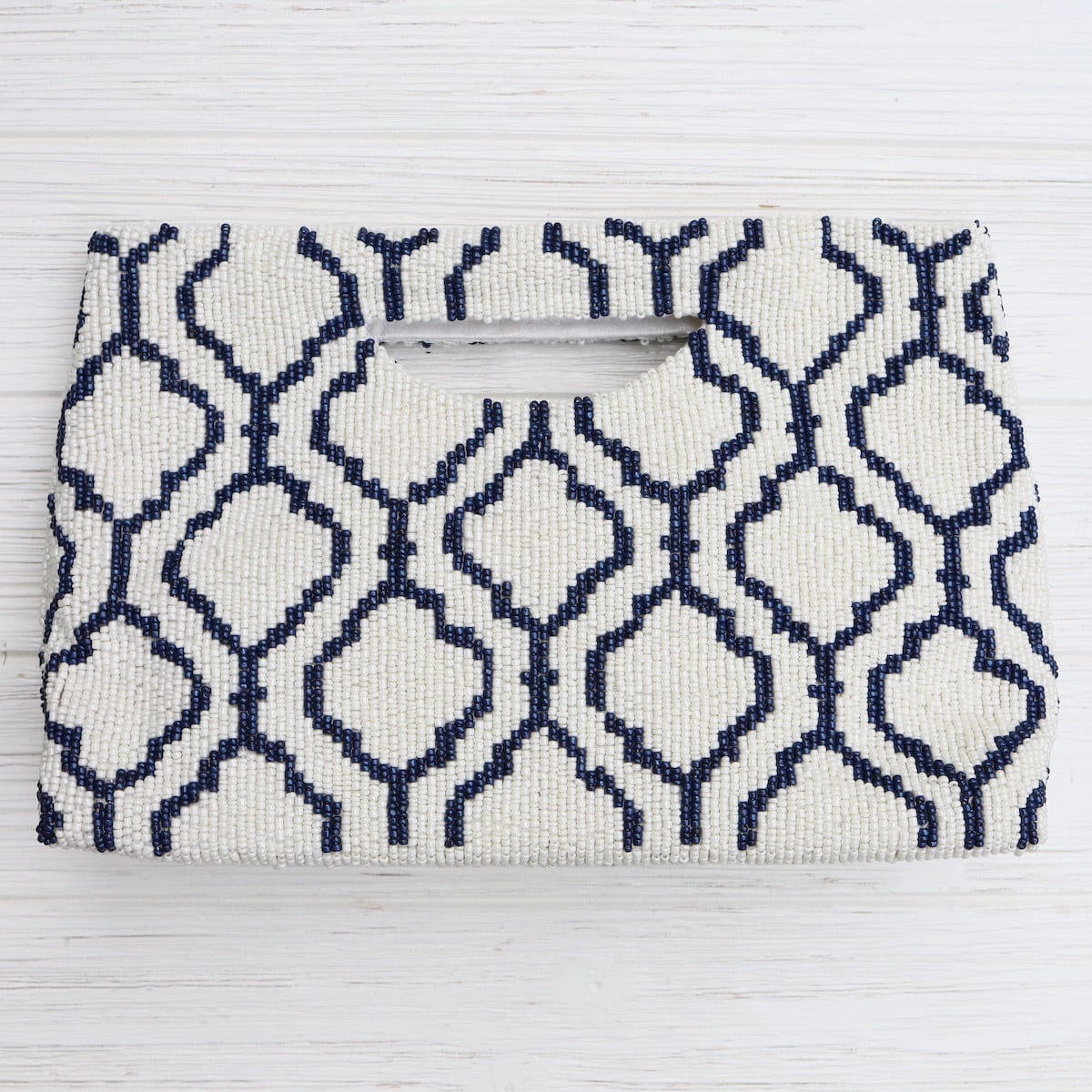 BAG Cut Out Handle Clutch in Ivory with Navy