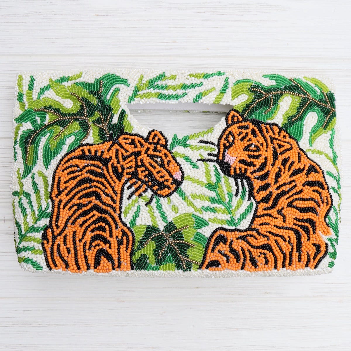 BAG Cut Out Handle Clutch with Tigers