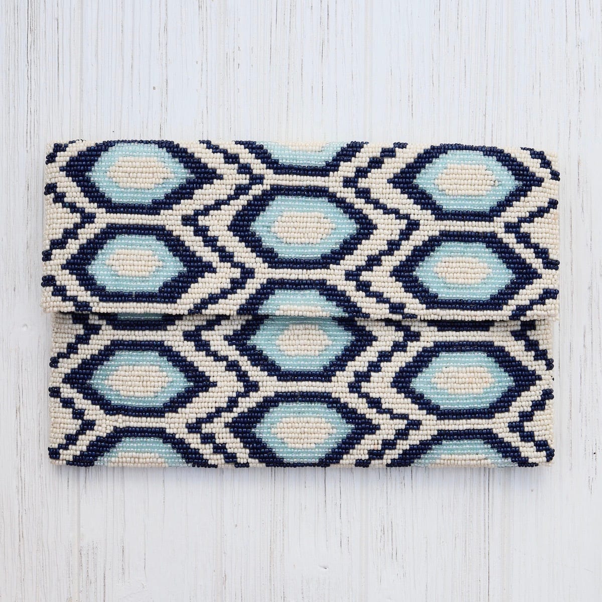 Load image into Gallery viewer, BAG Half Flap Beaded Clutch in Ivory, Light, Navy Blue
