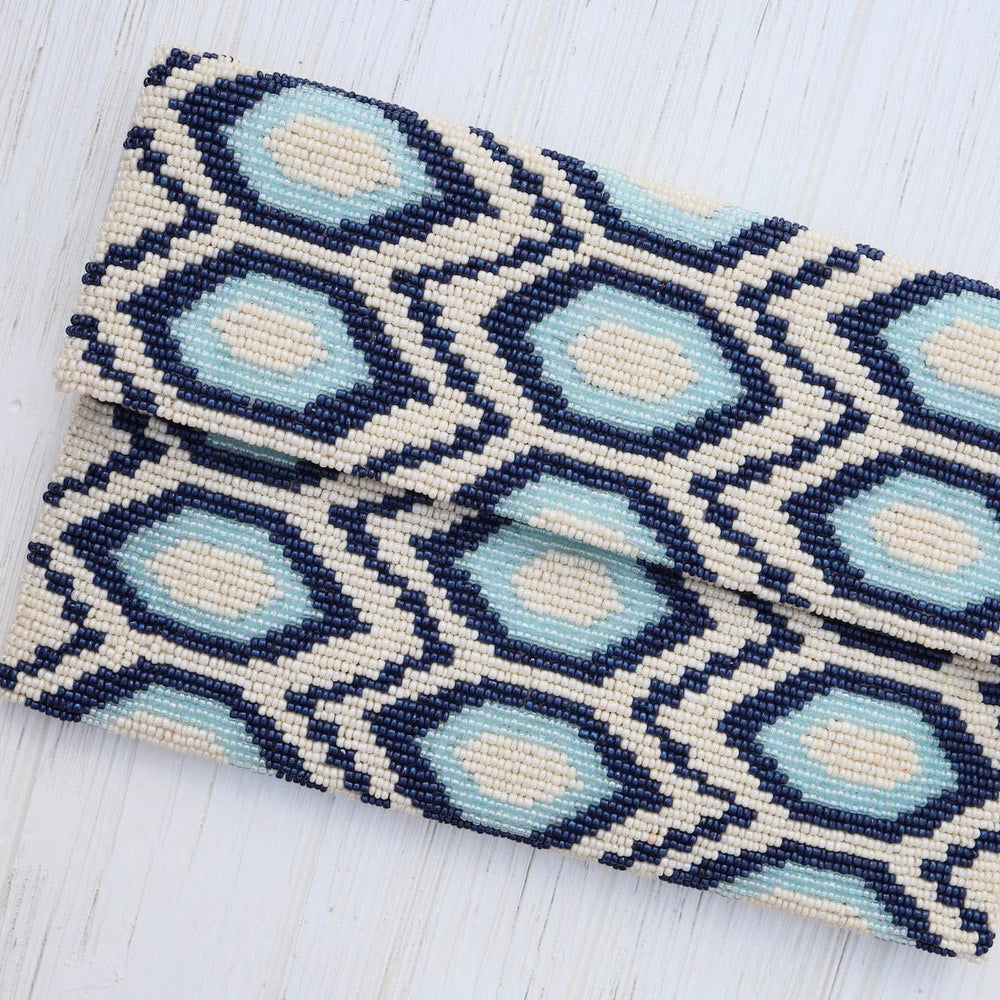 BAG Half Flap Beaded Clutch in Ivory, Light, Navy Blue