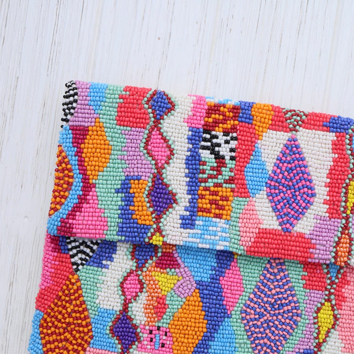 BAG Half Flap Beaded Clutch in Multicolor