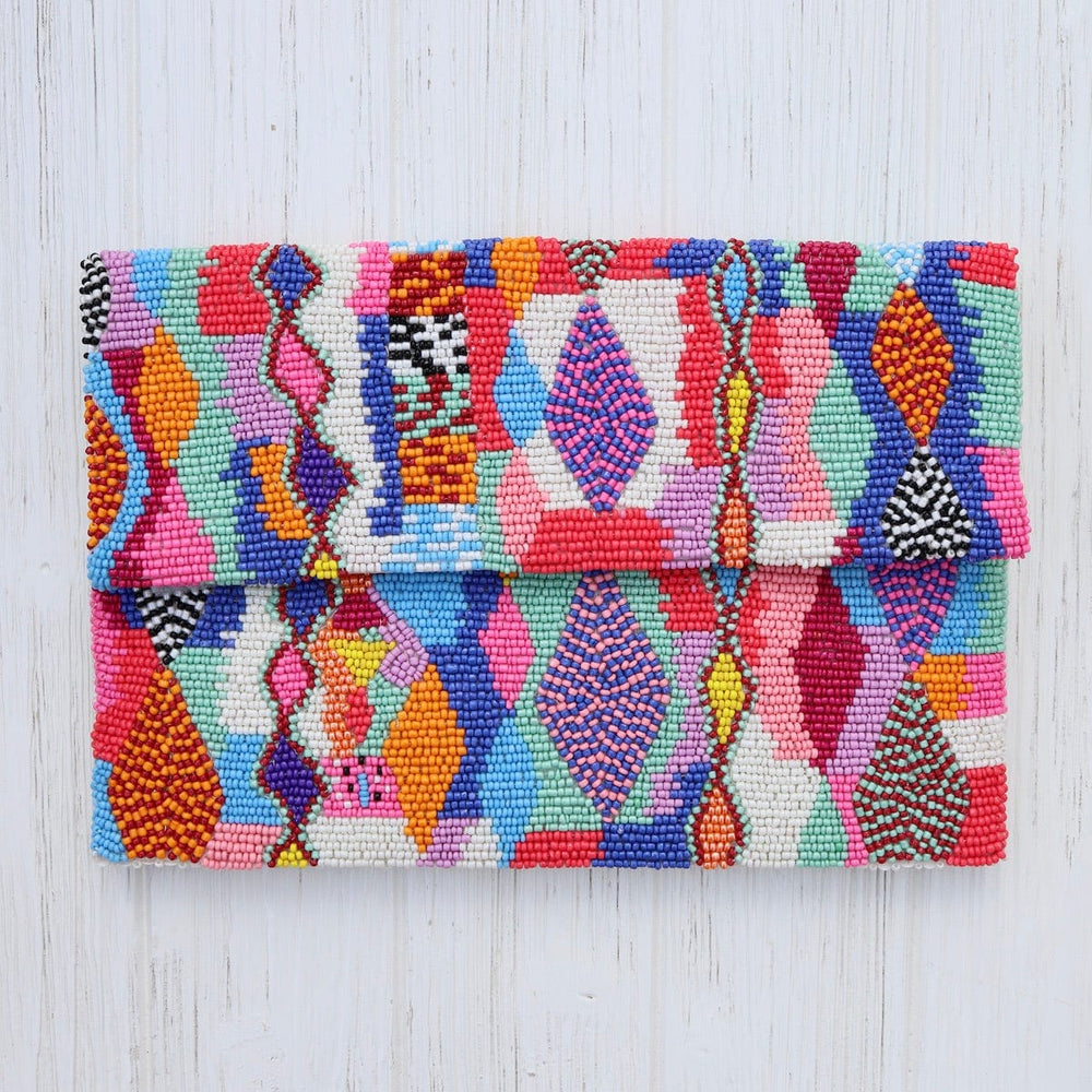 BAG Half Flap Beaded Clutch in Multicolor