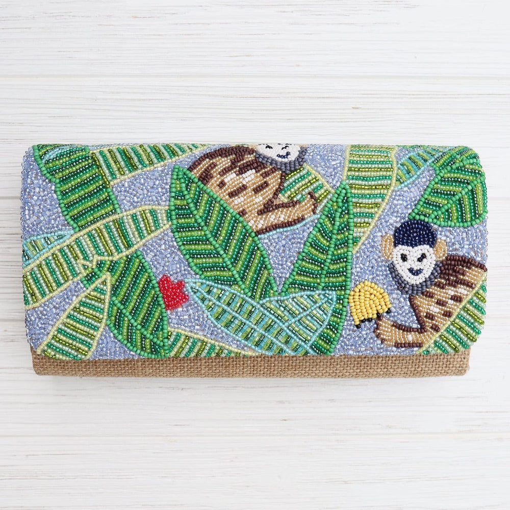 BAG Half Flap Natural Clutch in Beaded Monkeys