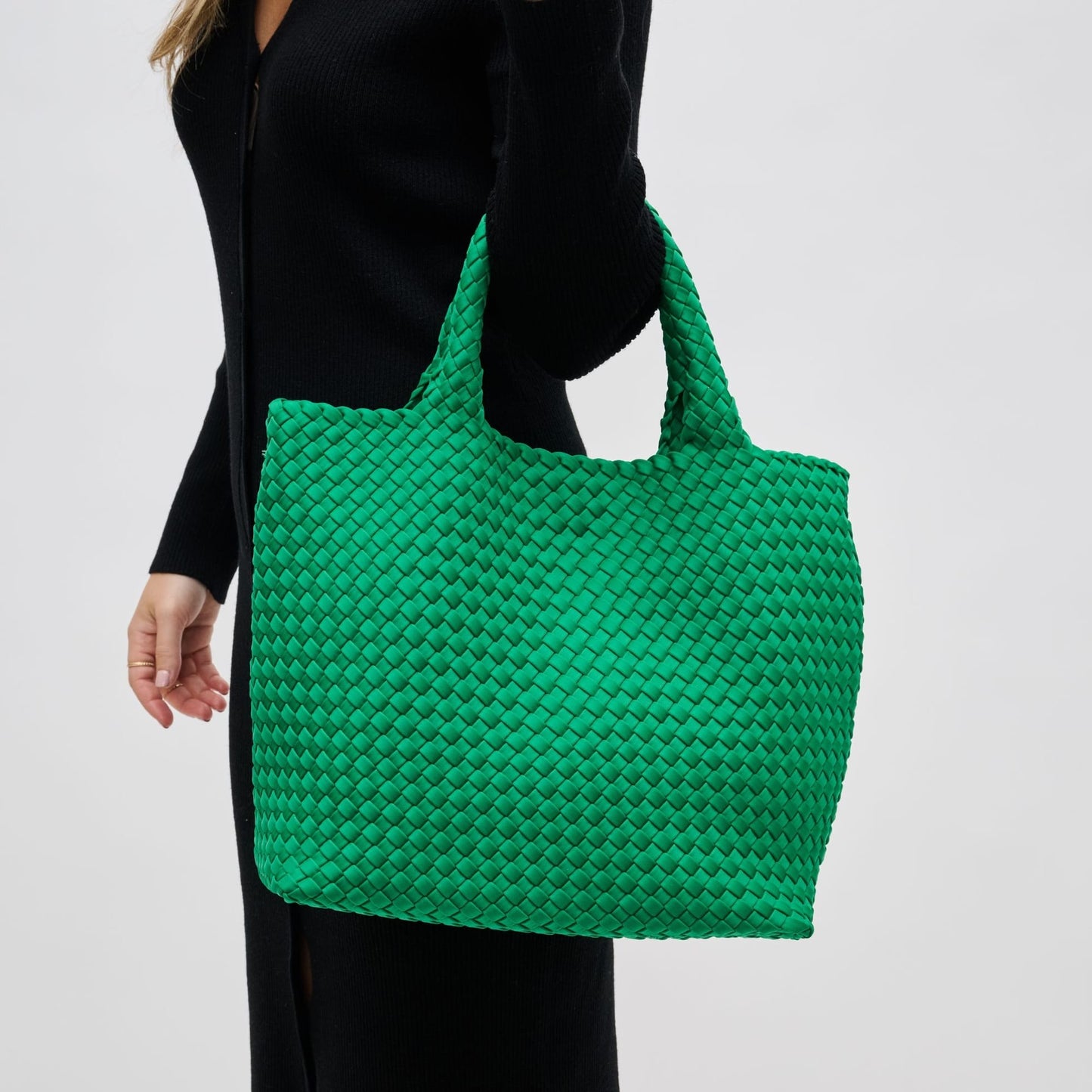 BAG Kelly Green Sky`s the Limit Medium Woven Neoprene Tote Handbag