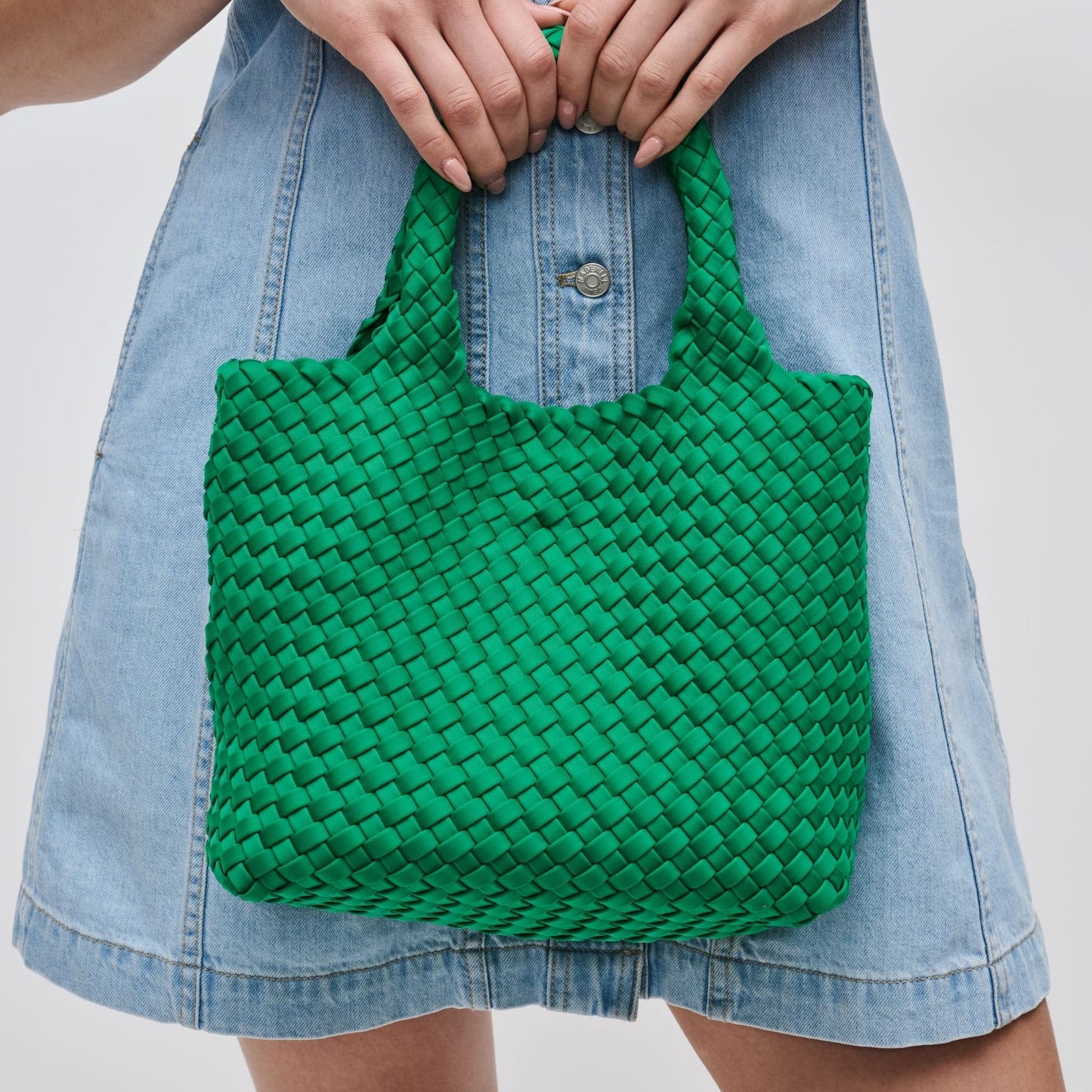 BAG Kelly Green Sky`s the Limit Small Woven Neoprene Tote Handbag
