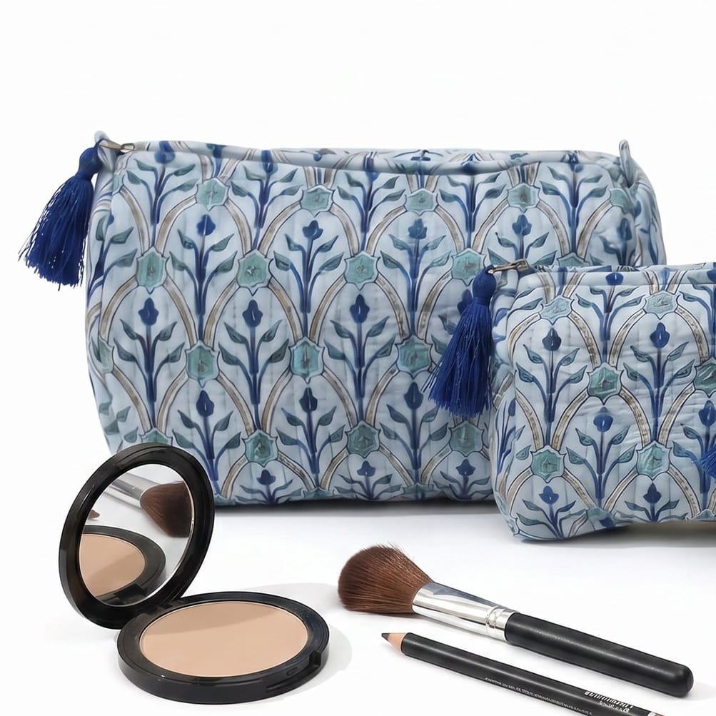 BAG Large Royal Blue Block Print Cosmetic Bag