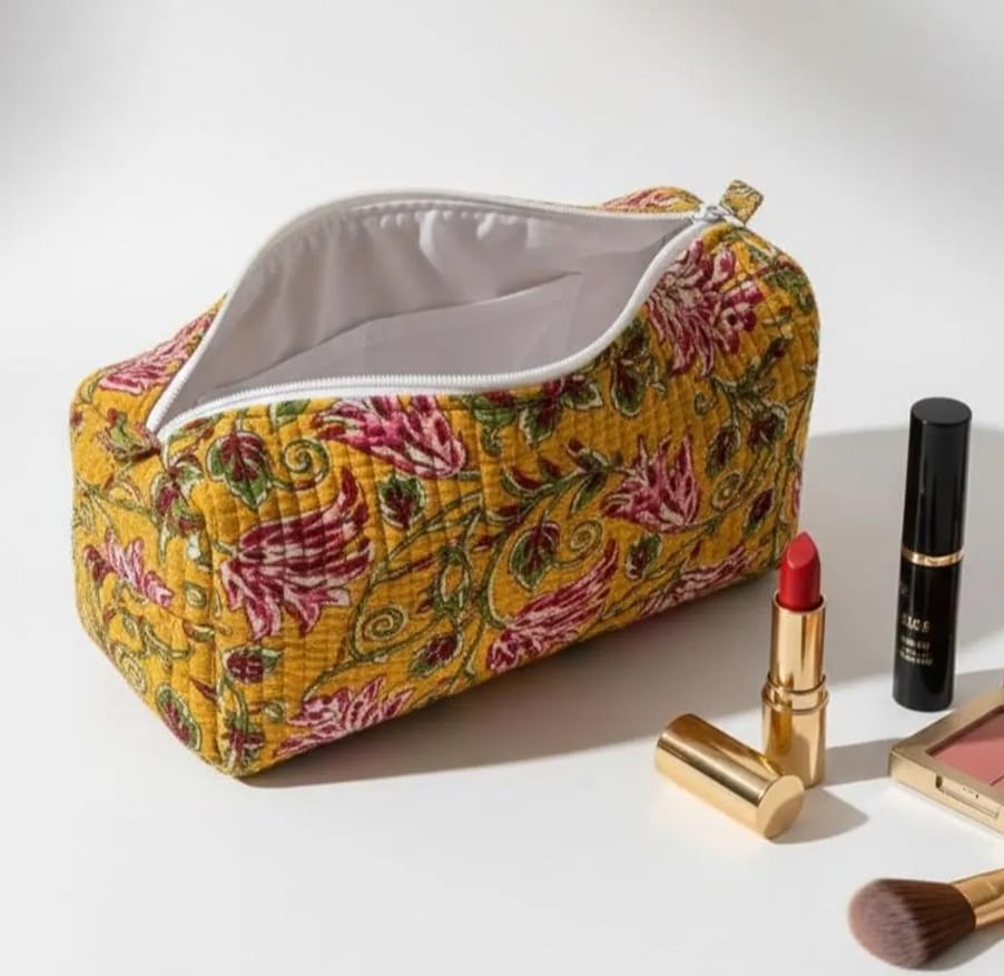 BAG Large Yellow Floral Cosmetic Bag