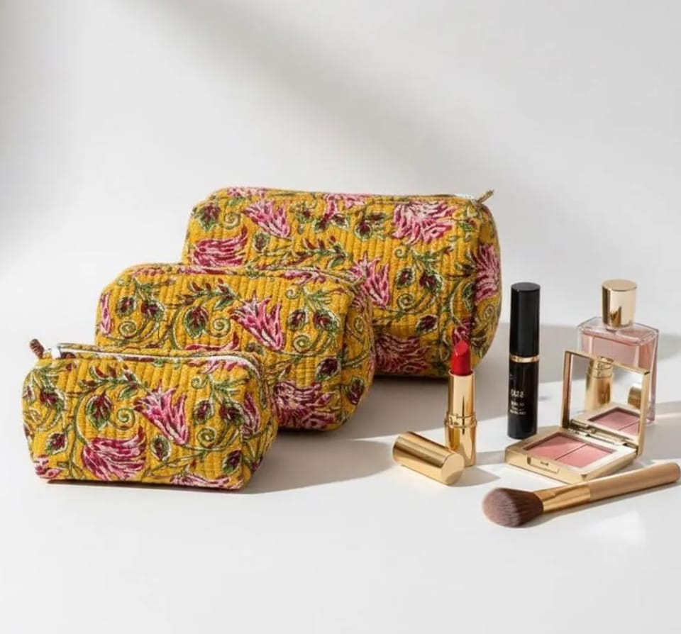 BAG Large Yellow Floral Cosmetic Bag