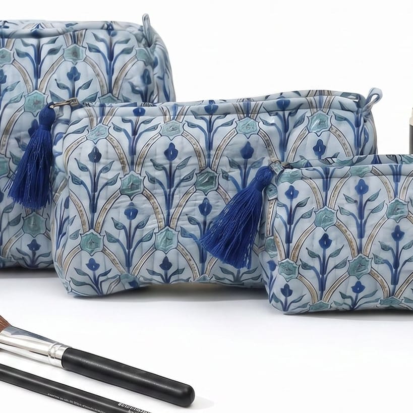 BAG Medium Royal Blue Block Print Cosmetic Bag