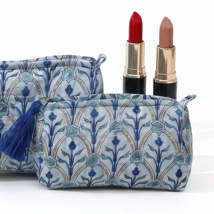 BAG Small Royal Blue Block Print Cosmetic Bag