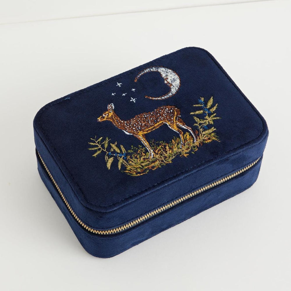 BOX Deer & Moon Emroidered Large Jewelery Box Blueberr