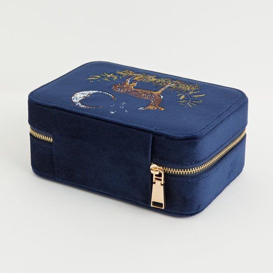 BOX Deer & Moon Emroidered Large Jewelery Box Blueberr