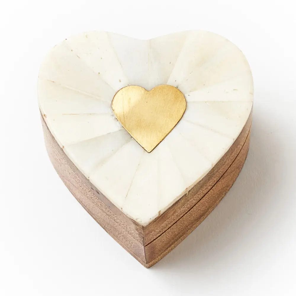 BOX Hinged Heart Box with Bone and Brass Inlay