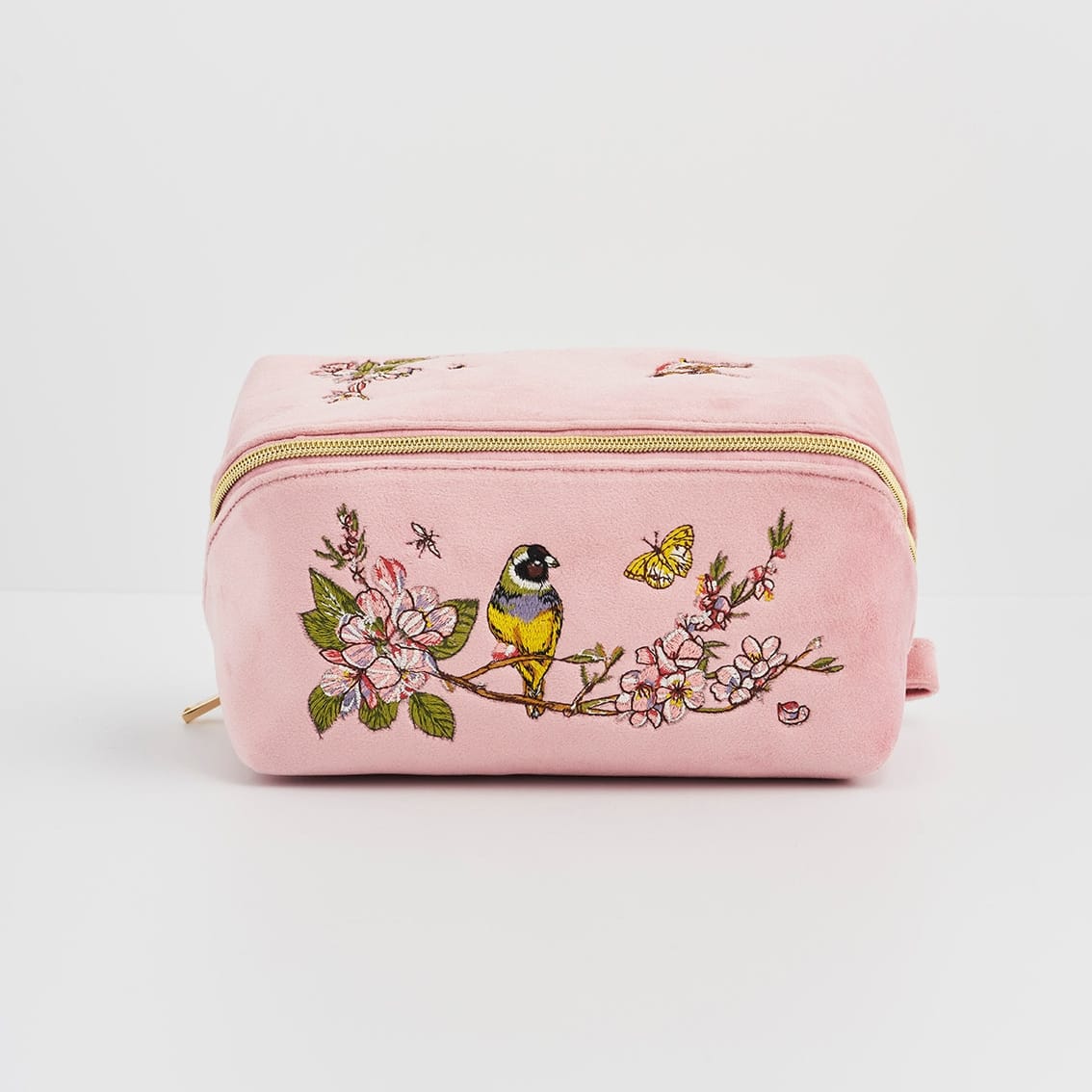BOX Pink Love Velvet Embroidered Cosmetic Pouch