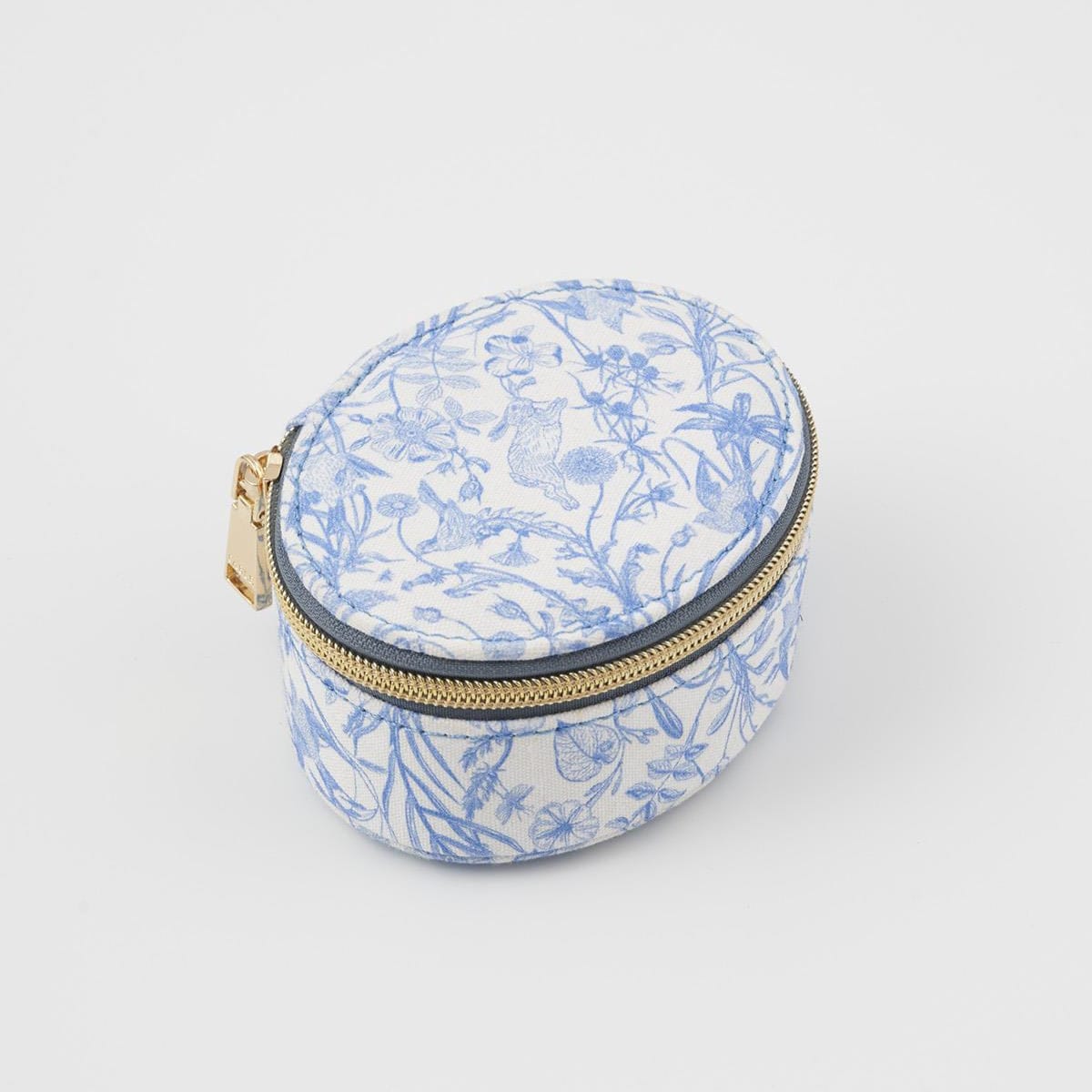 BOX Running Bunny Blue Oval Jewelry Box