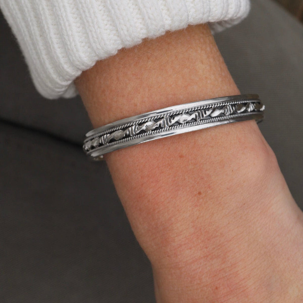 
                  
                    BRC 1/2" Woven Twist in Dot Row Sterling Silver Cuff
                  
                