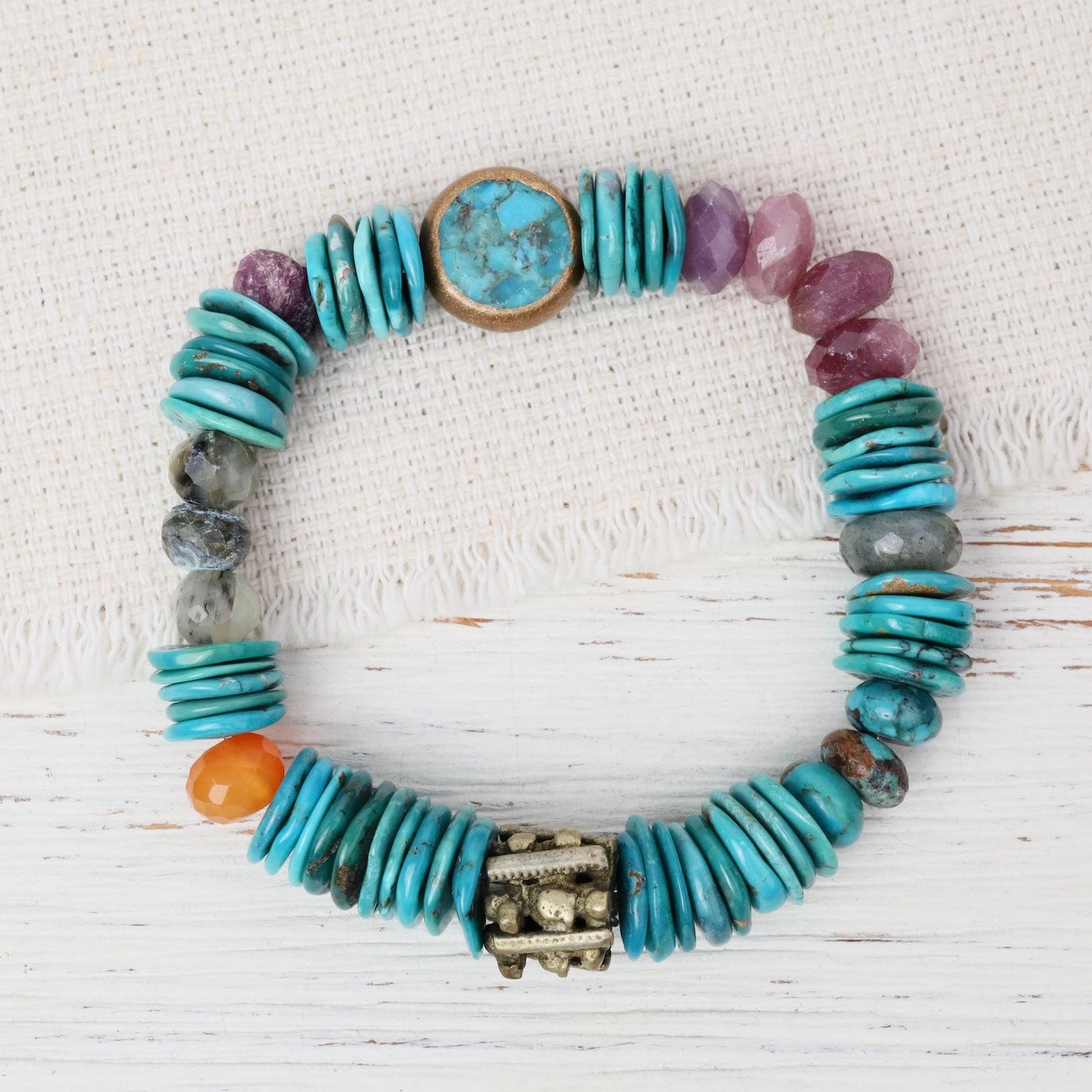BRC 11mm Turquoise with Raw and Faceted Ruby Stretch B