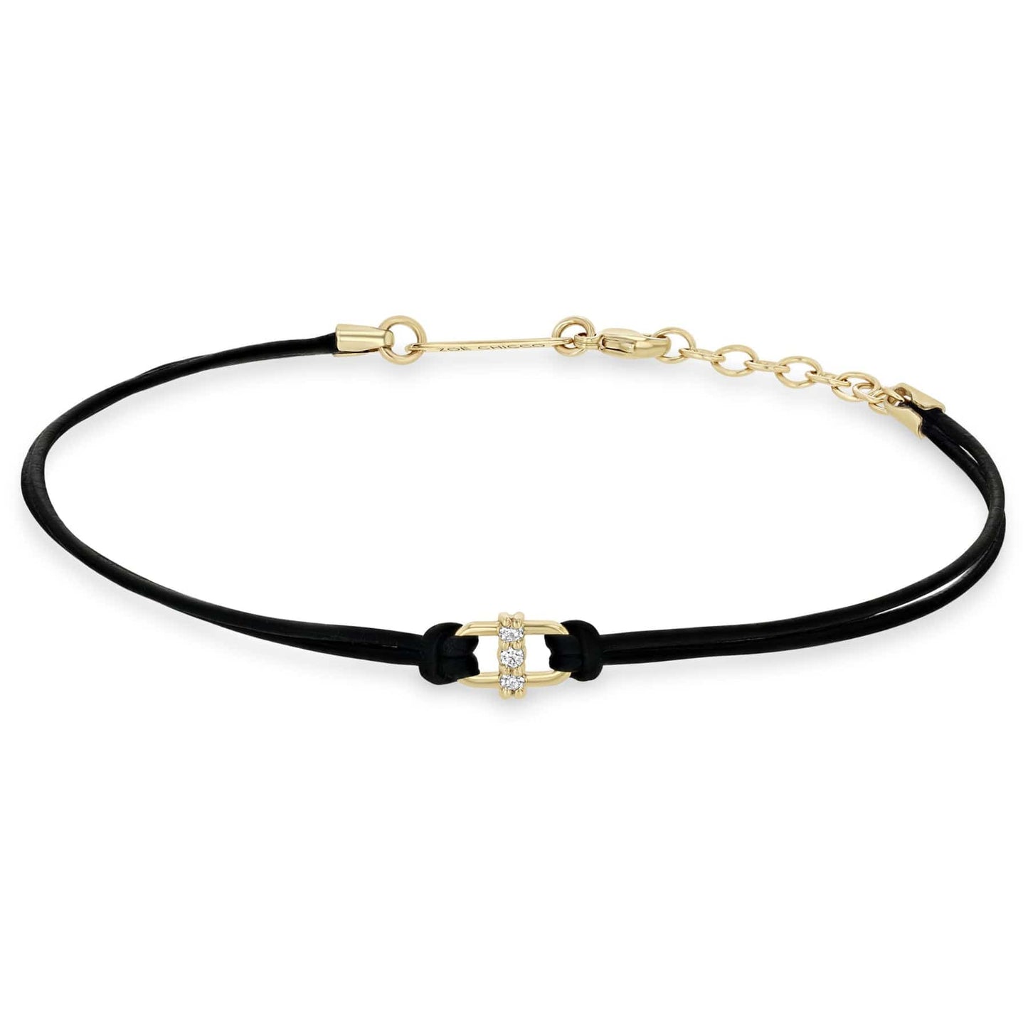 BRC-14K 14k 3 Prong Diamond Link Leather Cord Bracelet