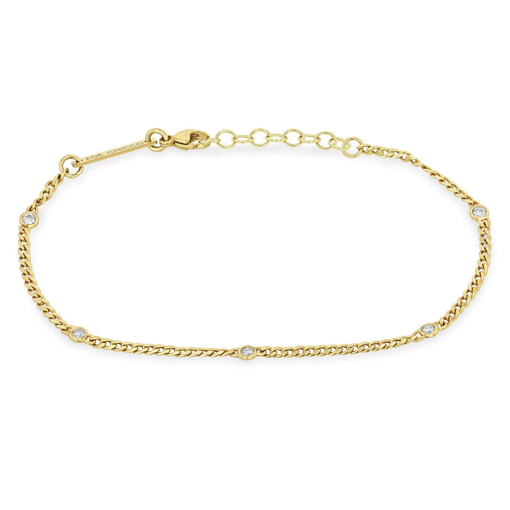 
                      
                        BRC-14K 14k Extra Small Curb Chain Bracelet with 5 Floating Diamonds
                      
                    