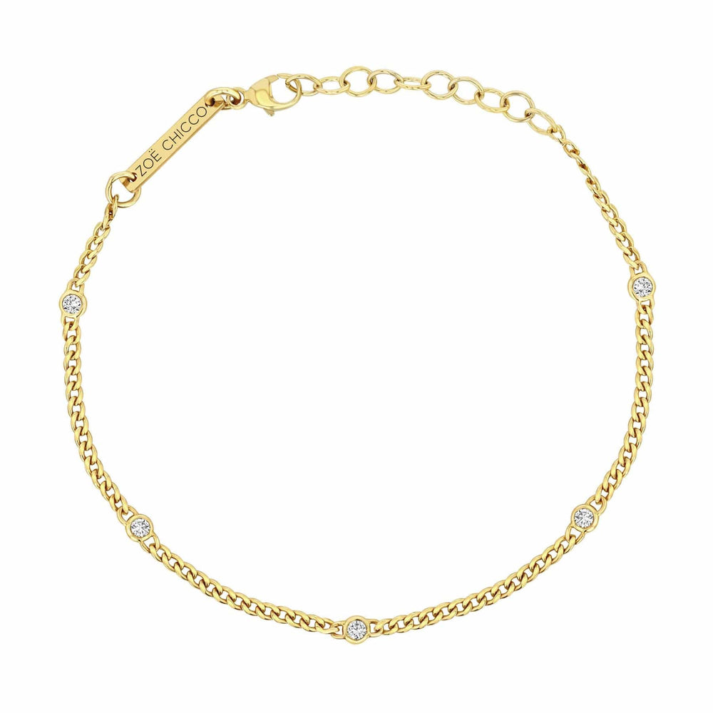 
                      
                        BRC-14K 14k Extra Small Curb Chain Bracelet with 5 Floating Diamonds
                      
                    