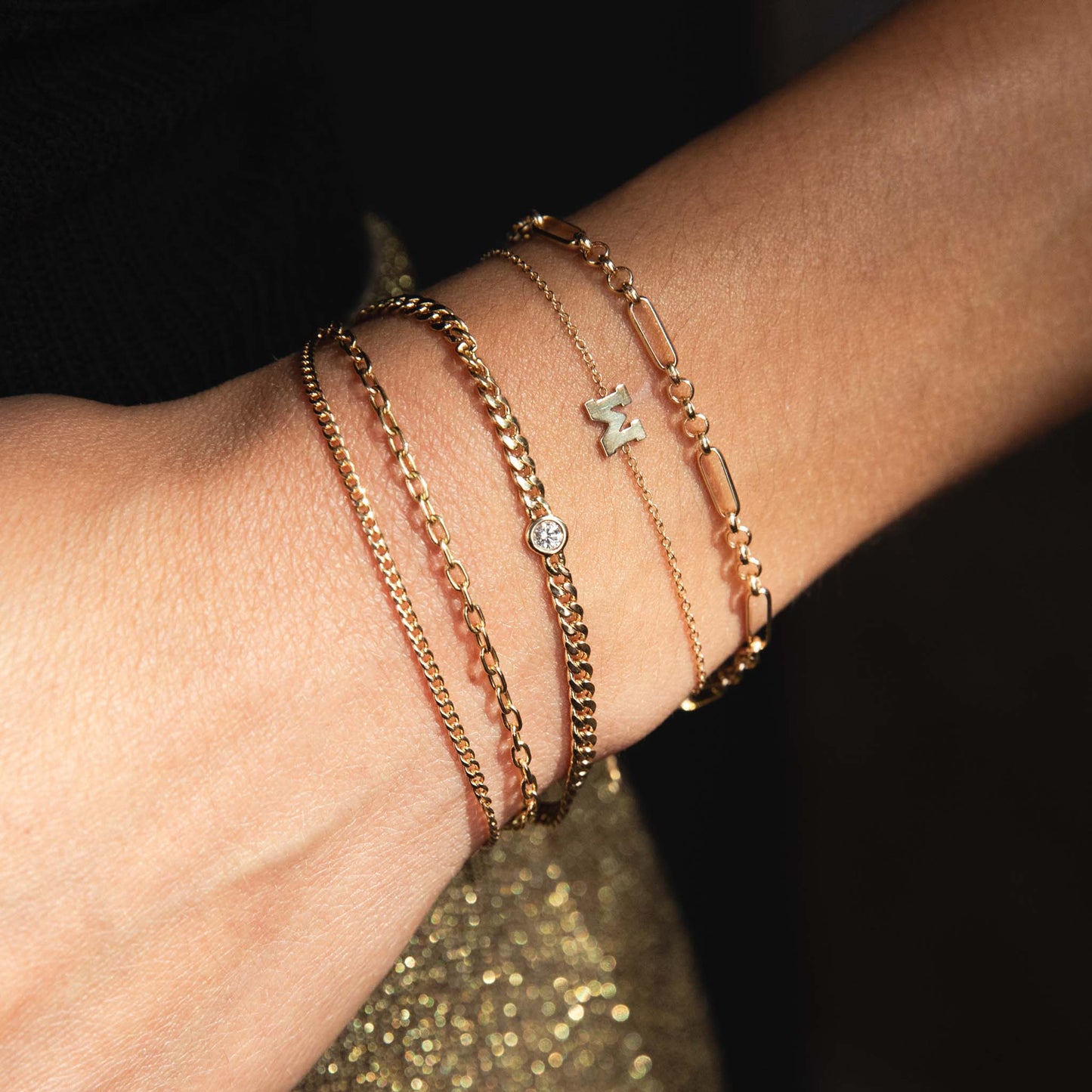 BRC-14K 14k Extra Small Curb & Small Square Oval Link Double Chain Bracelet