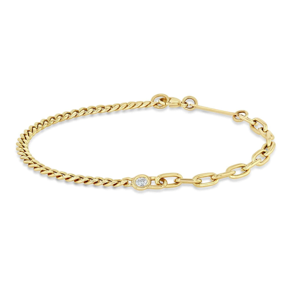 BRC-14K 14k Floating Diamond Mixed Small Curb Chain Bracelet