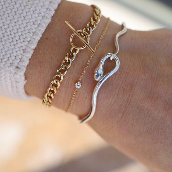 BRC-14K 14k Gold Bezel set White Diamond Bracelet