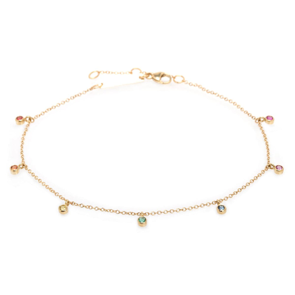 BRC-14K 14k Gold Bracelet with Dangling Rainbow Sapphires