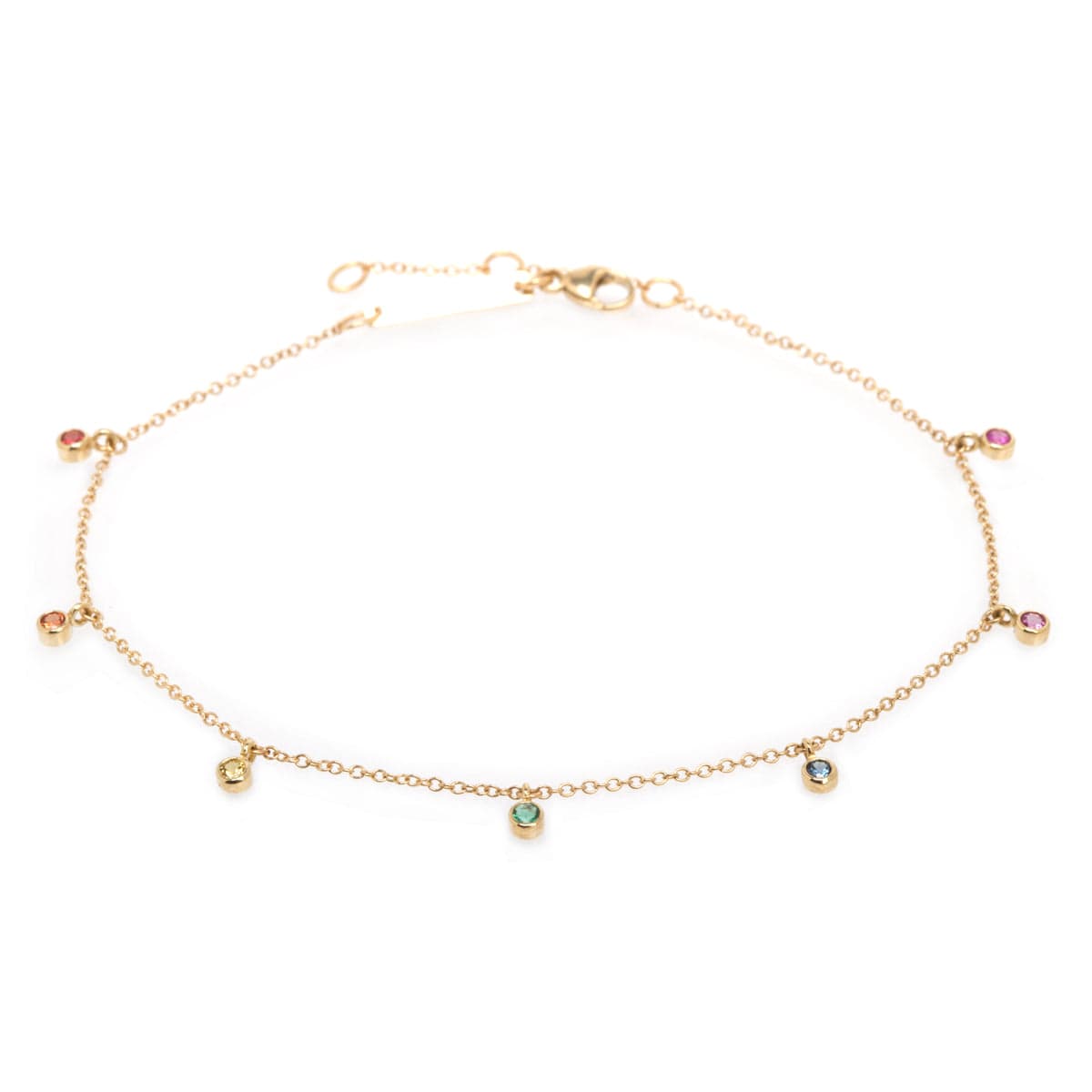 BRC-14K 14k Gold Bracelet with Dangling Rainbow Sapphires