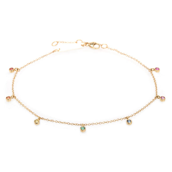 BRC-14K 14k Gold Bracelet with Dangling Rainbow Sapphires