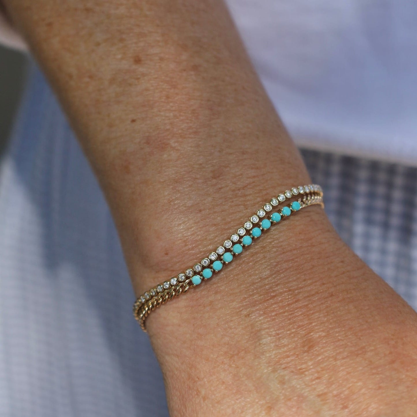 BRC-14K 14k Gold Diamond Bezel Tennis Bracelet