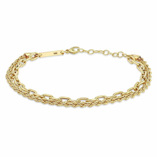 BRC-14K 14k Gold Double Chain Bracelet with Medium Rope & Medium Square Oval Link