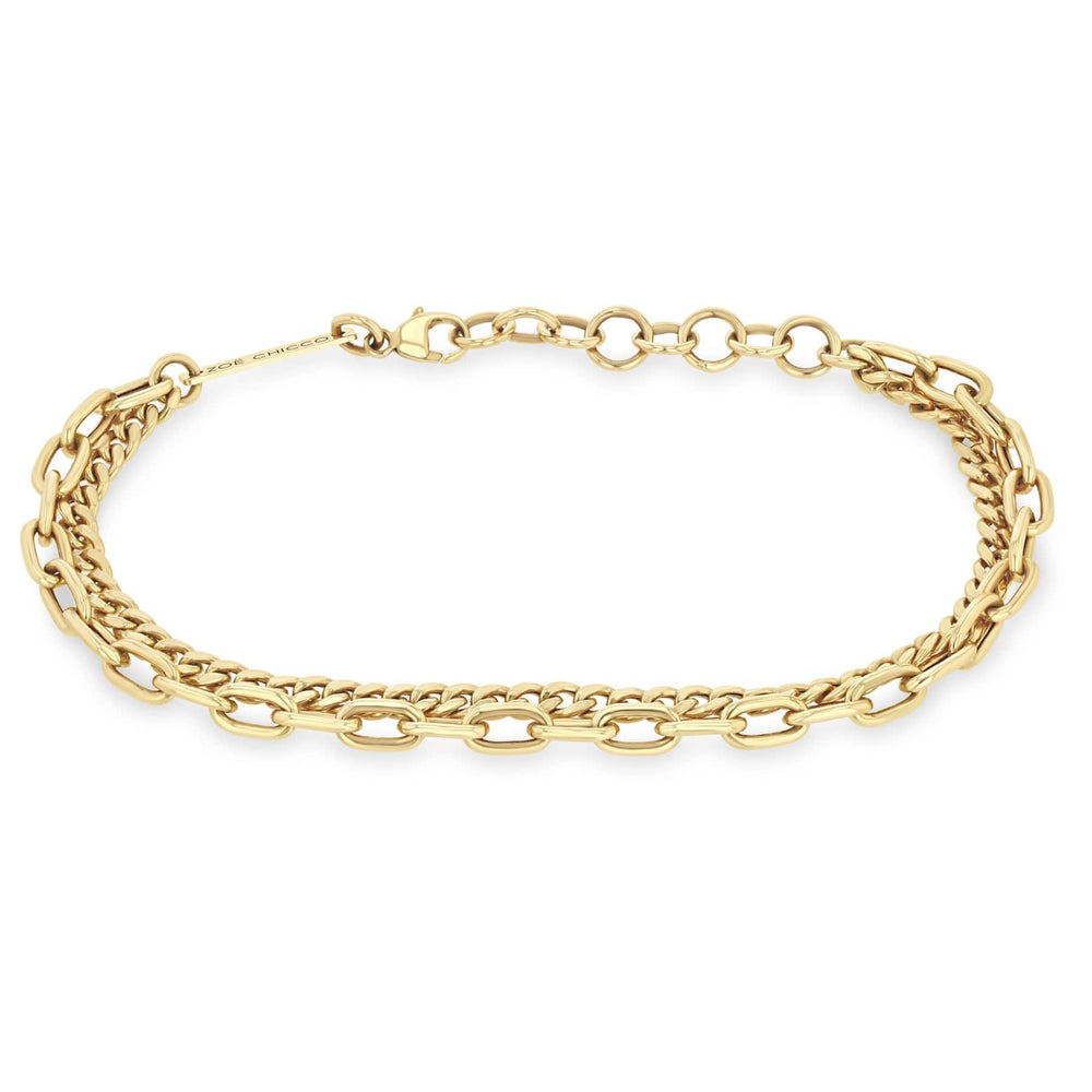 
                      
                        BRC-14K 14k Gold Double Chain Small Curb & Medium Square Oval Chain Bracelet
                      
                    