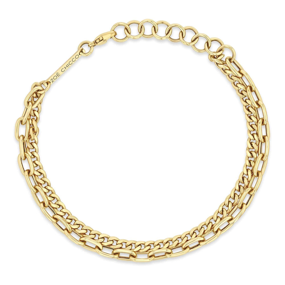 
                      
                        BRC-14K 14k Gold Double Chain Small Curb & Medium Square Oval Chain Bracelet
                      
                    