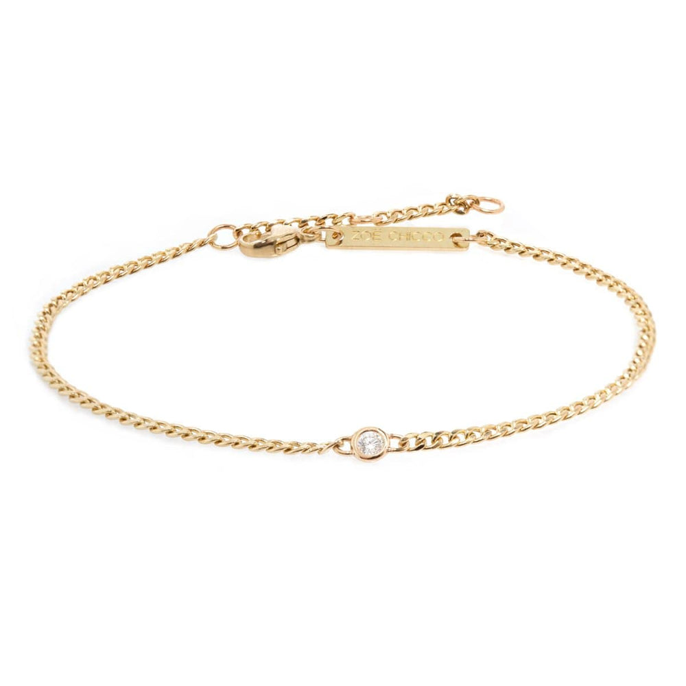 BRC-14K 14K Gold Extra Small Curb Chain Bracelet with Diamond