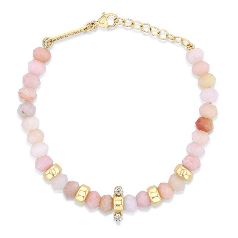 BRC-14K 14k Gold & Faceted Pink Opal Rondelle Bead Bracelet