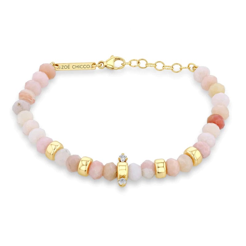 Load image into Gallery viewer, BRC-14K 14k Gold &amp;amp; Faceted Pink Opal Rondelle Bead Bracelet
