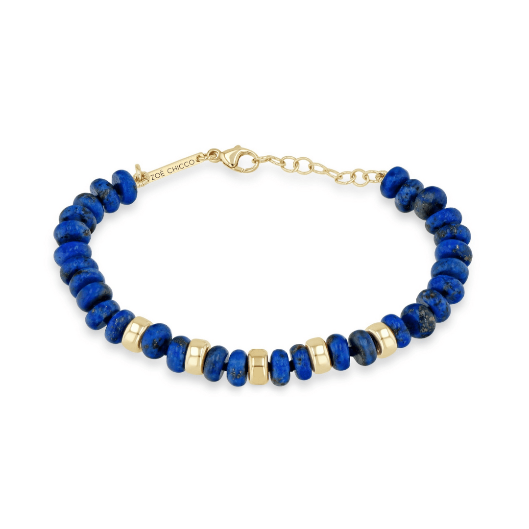 BRC-14K 14K Gold & Lapis Rondelle Bead Bracelet