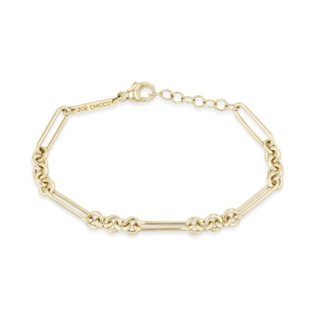 BRC-14K 14K Gold Large Mixed Paperclip & Rolo Bracelet