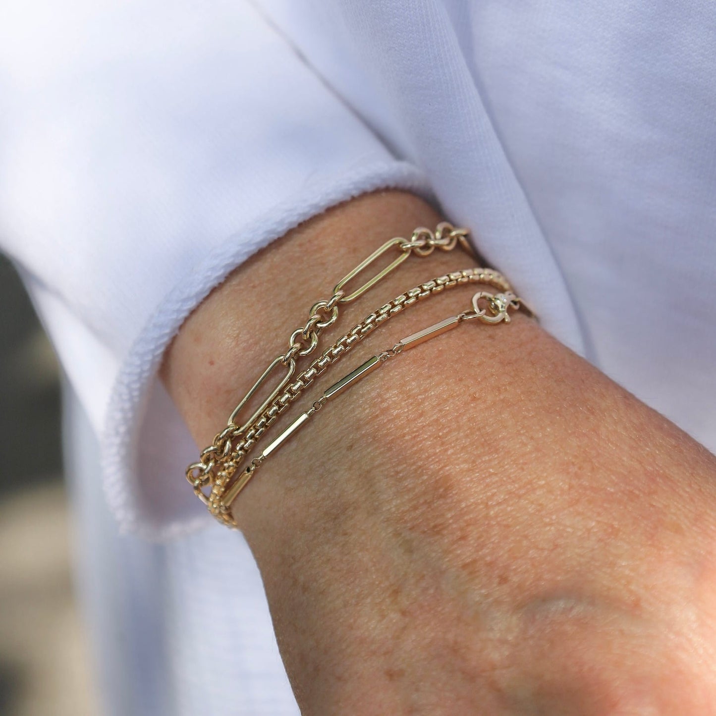 BRC-14K 14K Gold Large Mixed Paperclip & Rolo Bracelet