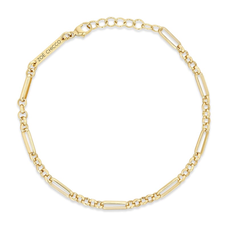 BRC-14K 14k Gold Medium Mixed Paperclip Rolo Bracelet 6-7"