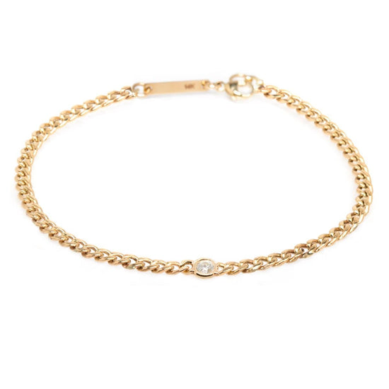 BRC-14K 14K Gold Small Curb Chain Bracelet with Floating 3mm Diamond