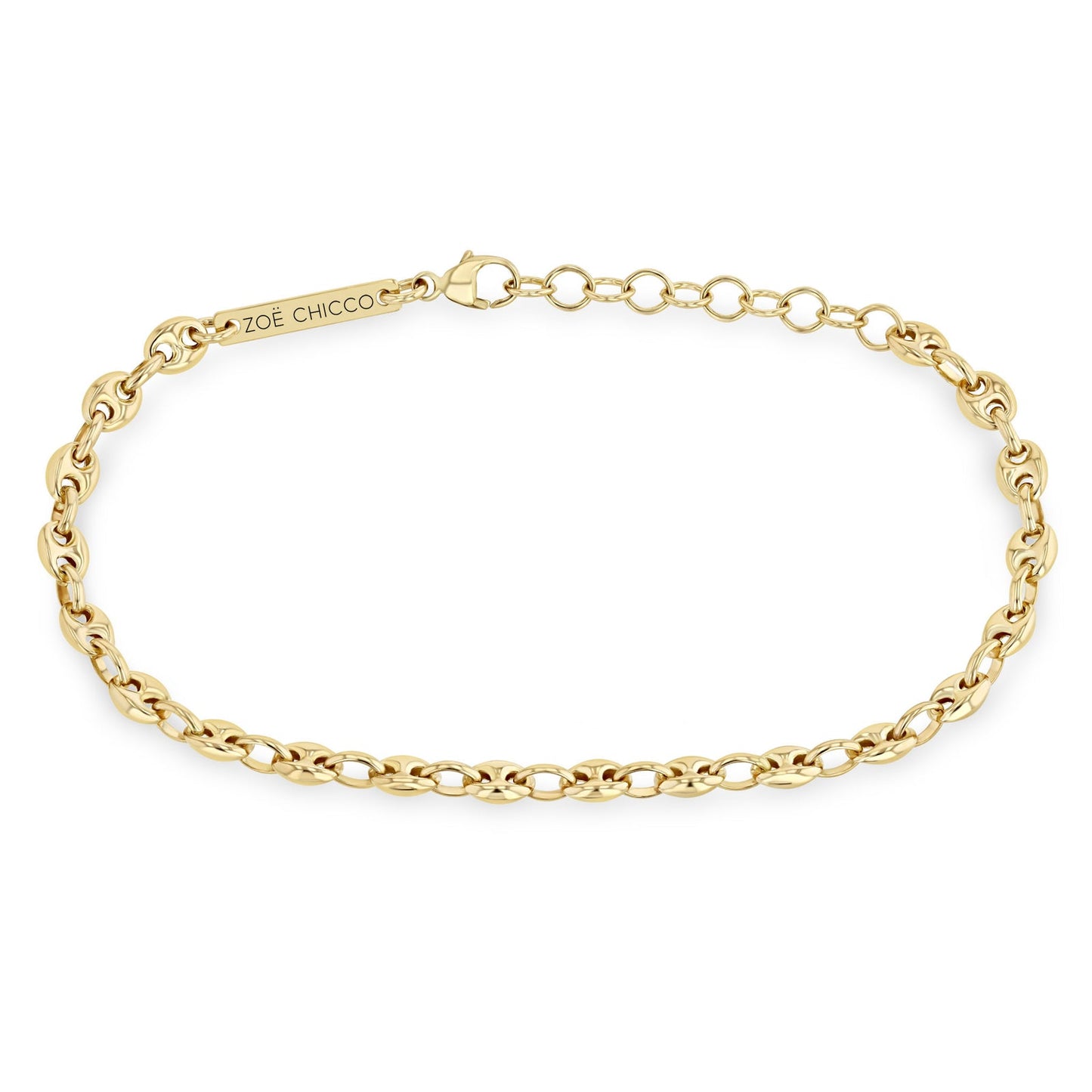 BRC-14K 14k Gold Small Puffed Mariner Chain Bracelet