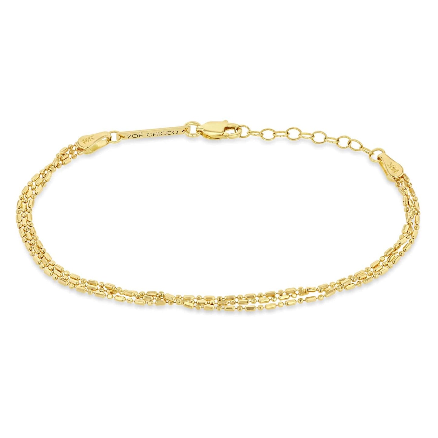 BRC-14K 14k Gold Triple Strand Tube Bar Chain Bracelet