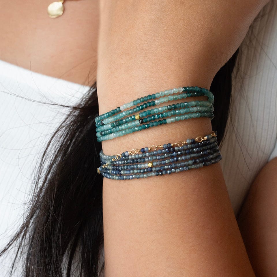 BRC-14K 14k Gradient Blue Sapphire Wrap Bracelet /Necklace