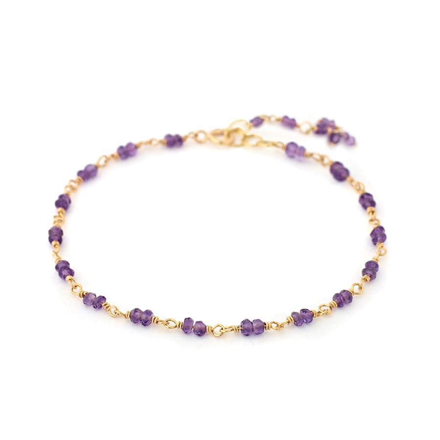 BRC-14K 14K Hand-Tied Natural Amethyst Gemstone Bracelet