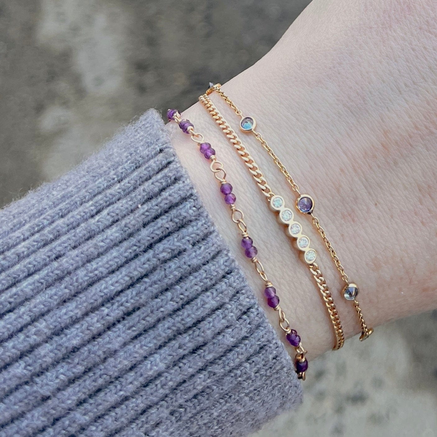 BRC-14K 14K Hand-Tied Natural Amethyst Gemstone Bracelet