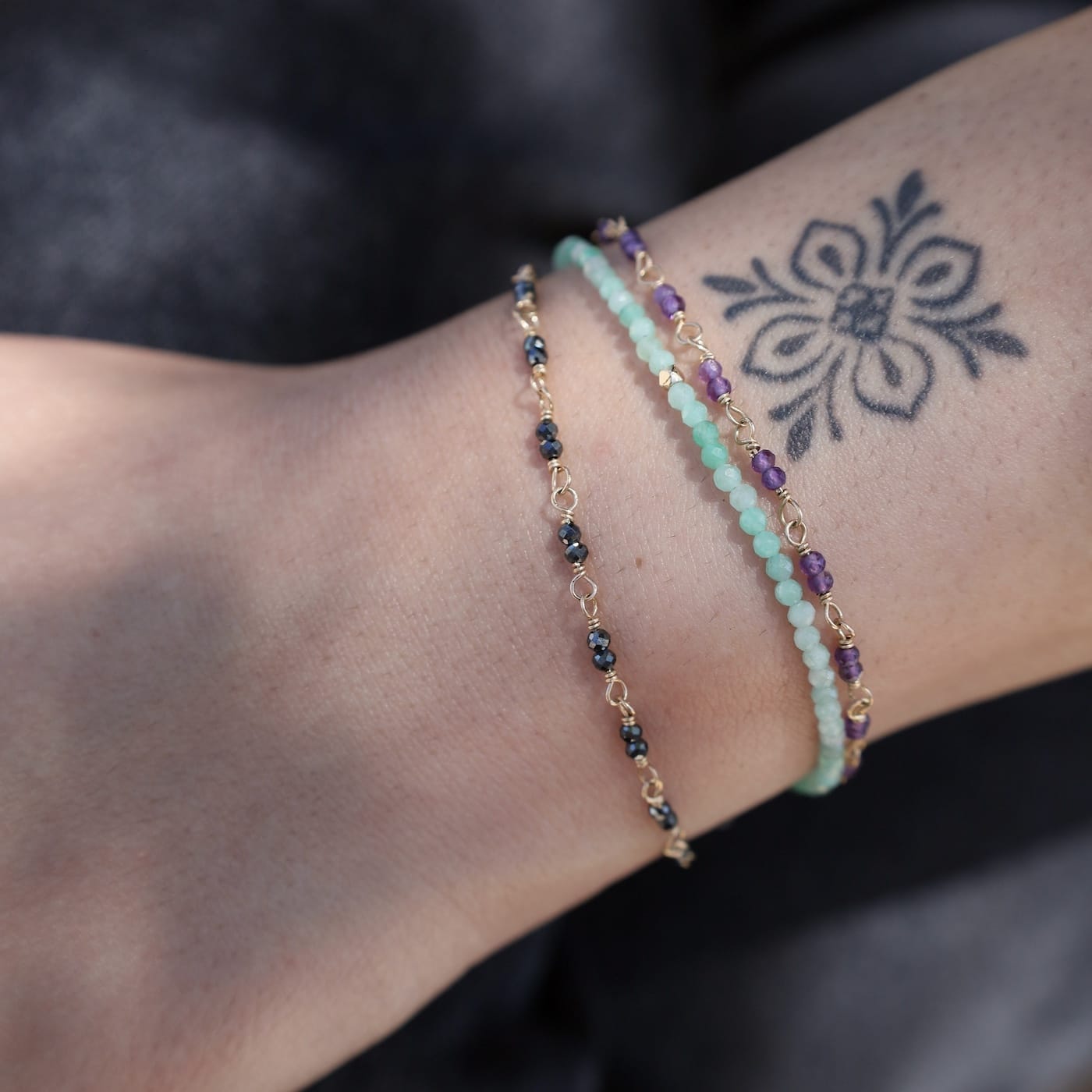 BRC-14K 14K Hand-Tied Natural Amethyst Gemstone Bracelet