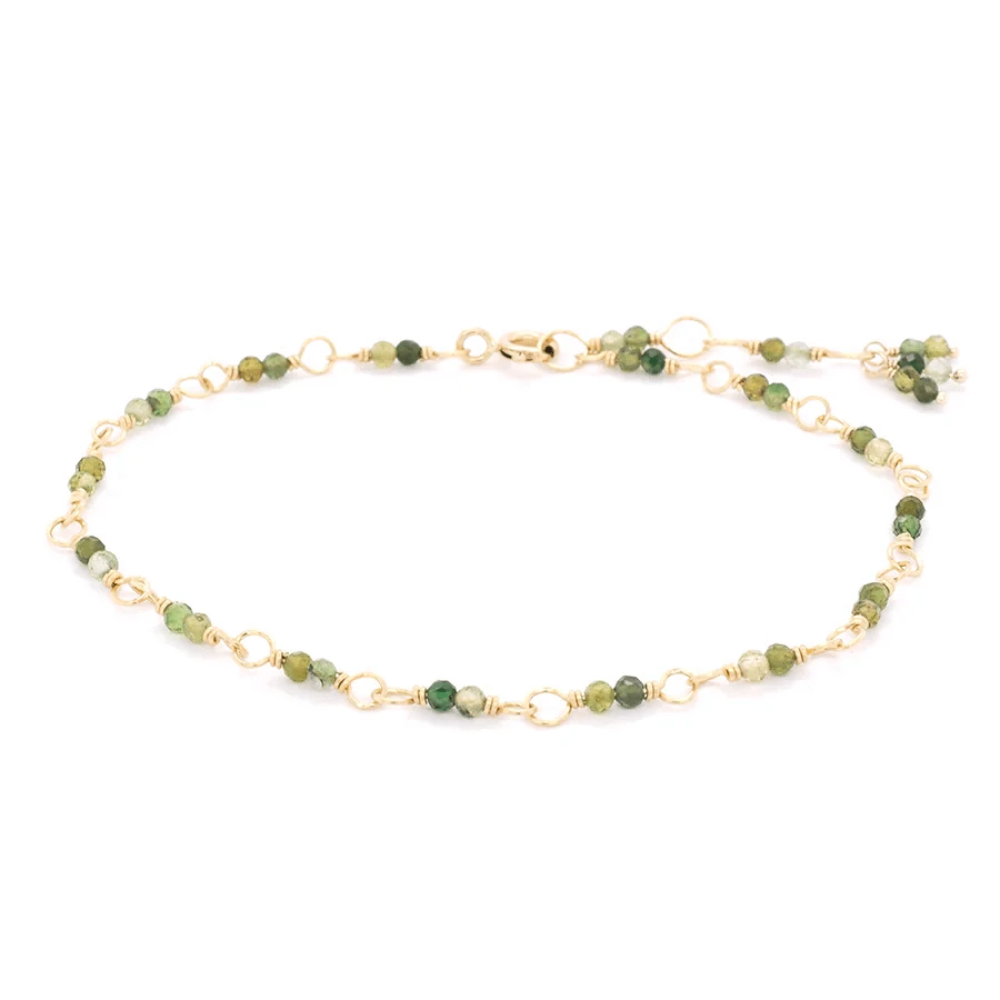 BRC-14K 14k Hand-Tied Natural Green Tourmaline Gemstone Bracelet